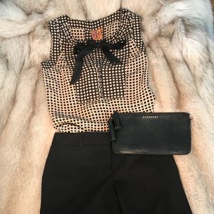 Tory Burch Tan/Black Tie Sleeveless Blouse Sz 0